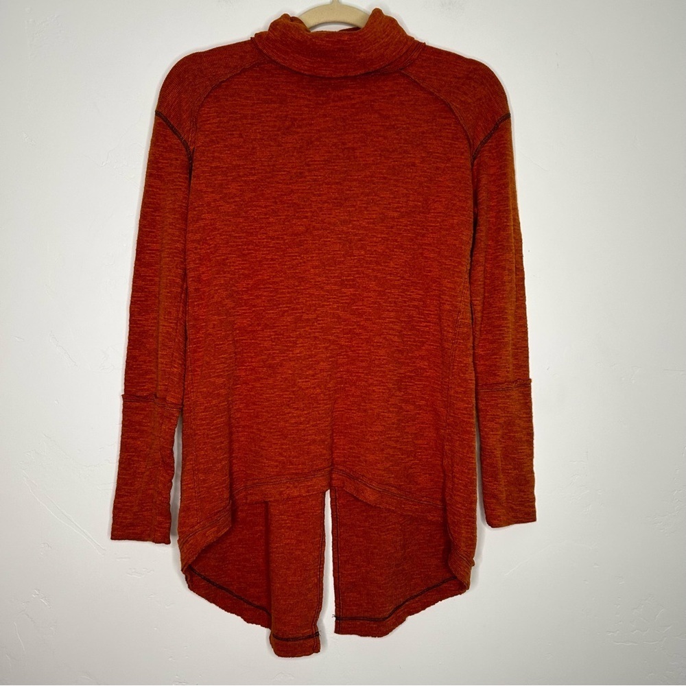 We The Free Burnt Orange Thermal Turtleneck Sweater Split Back Size Small Autumn